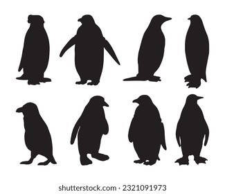 Penguin silhouette set collection isolated black on white background vector illustration