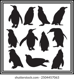 Penguin silhouette set , wildlife animal illustration.