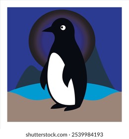 Silueta del pingüino en Arte vectorial nevado del paisaje