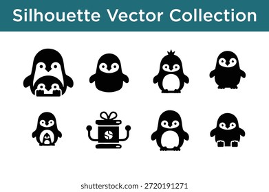 Colección de Vector de la silueta del pingüino aislada en el fondo blanco