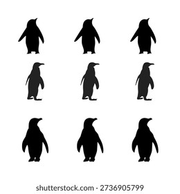 Penguin Silhouette Vector Set, Arctic and Antarctic Bird Icons, Wildlife Animal Illustration