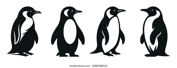 Penguin silhouettes vector illustrations on a white background. It is a vector file only.