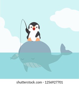  penguin sitting on big whale