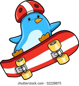 Penguin Skater Vector Illustration