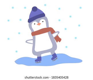 Penguin skates on white background, vector chart