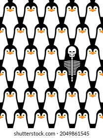 Penguin and skeleton pattern seamless. flightless seabird background. Antarctica texture.  