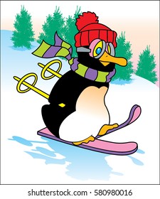 Penguin with skis