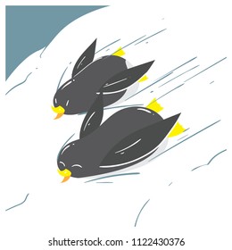 Penguin Skying. Cute animal in snow vector illustration