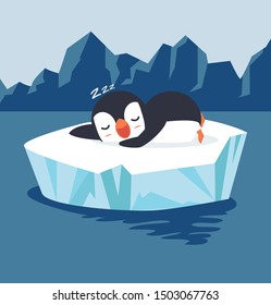 penguin sleep on ice floe vector