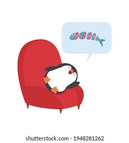 penguin sleep on sofa with bubble