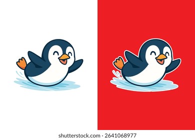 Penguin sliding on ice vector