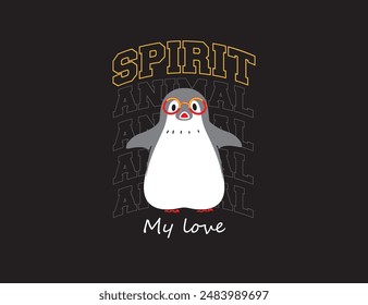 Penguin with slogan spirit anima outline font vector design for print on t shirt, hoodies and other