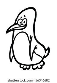 Penguin smiling black and white funny illustration