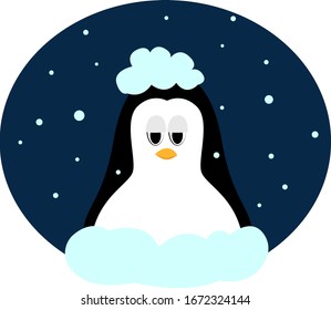 Pingüino en la nieve, ilustración, vector sobre fondo blanco.