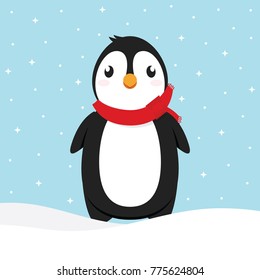 Penguin in Snow Vector Illustration Icon Background
