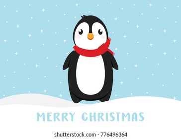 Penguin in Snow Vector Illustration Icon Background
