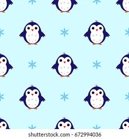 Penguin snowflake seamless pattern vector