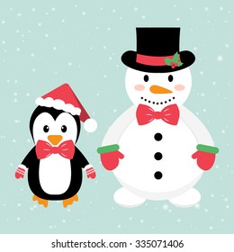 penguin and snowman with tie