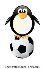 penguin with soccer ball isolated on white background