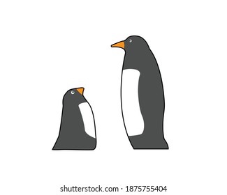 the penguin son looks for his father's attention, they look like happy family