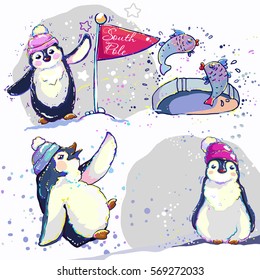 Penguin south pole - cartoon characters - vector illustration