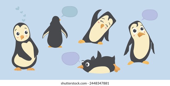 penguin with speech bubble, cute penguin cartoon vector isolated. 