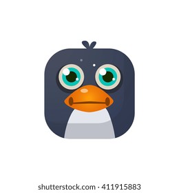 Penguin Square Icon Colorful Bright Childish Cartoon Style Icon Flat Vector Design Isolated On White Background