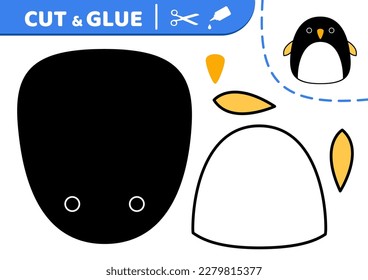 Penguin. Squishmallow. Cut and glue. Applique. Paper game. Kawaii, cartoon. Isolated vector illustration eps 10