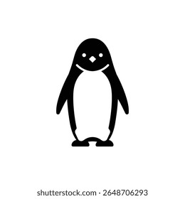 Pinguim de pé com nadadeiras estendidas para fora em postura de alerta