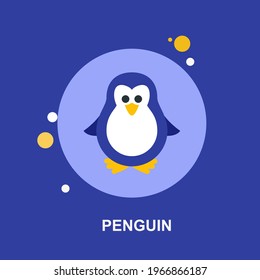 Penguin standing front view with yellow legs and beak flat concept design