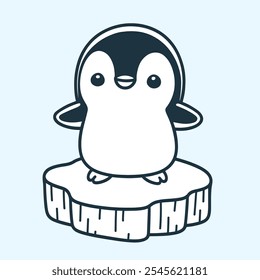 Pingüino de pie iceberg alegre estilo de Vector simple línea de arte para niños colorear libro estilo Ilustración vectorial