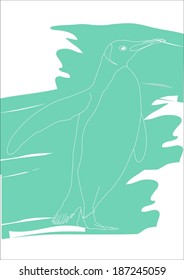 penguin standing on a blue background vector graphic drawing
