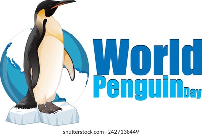Penguin standing on ice with a global backdrop