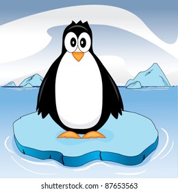 Penguin standing on ice in sea