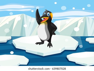 Penguin standing on iceberg illustration