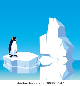penguin standing on iceberg in the north pole vector illustration