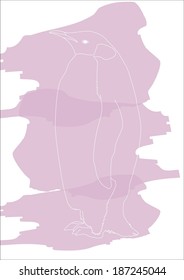 penguin standing on a purple background vector graphic drawing 