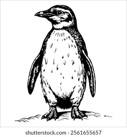 A penguin is standing on a rock