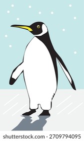 Pingüino de pie en la nieve