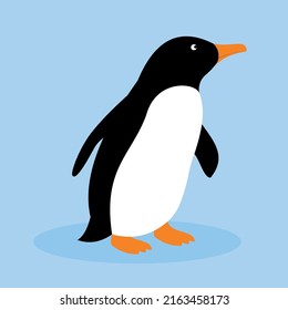 The penguin stands on its paws and looks away