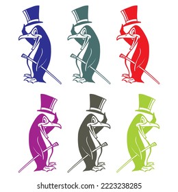 Penguin With Stick And Hat Vector Illustration
