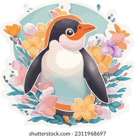 penguin sticker animal cartoon sticker vector illustrator