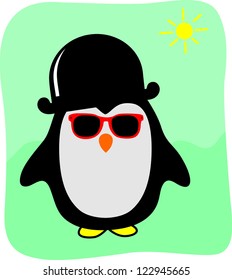 penguin in sunglasses,  and hat