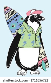 penguin surfboard vector prints for t-shirts