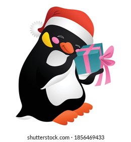 Pingüino con icono sorpresa. Caricatura del pingüino con icono del vector sorpresa para el diseño web aislado en fondo blanco