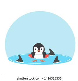 Penguin swimming inflatable ring  with fin sharks
