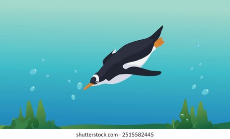 Pinguim nadando debaixo d'água no ártico