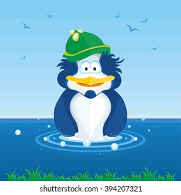 Penguin swims.