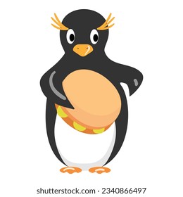 Penguin with tambourine icon cartoon vector. Winter baby. Happy animal