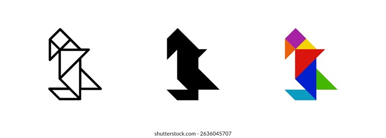 Penguin tangram icon. Ideal for arctic or puzzle designs.